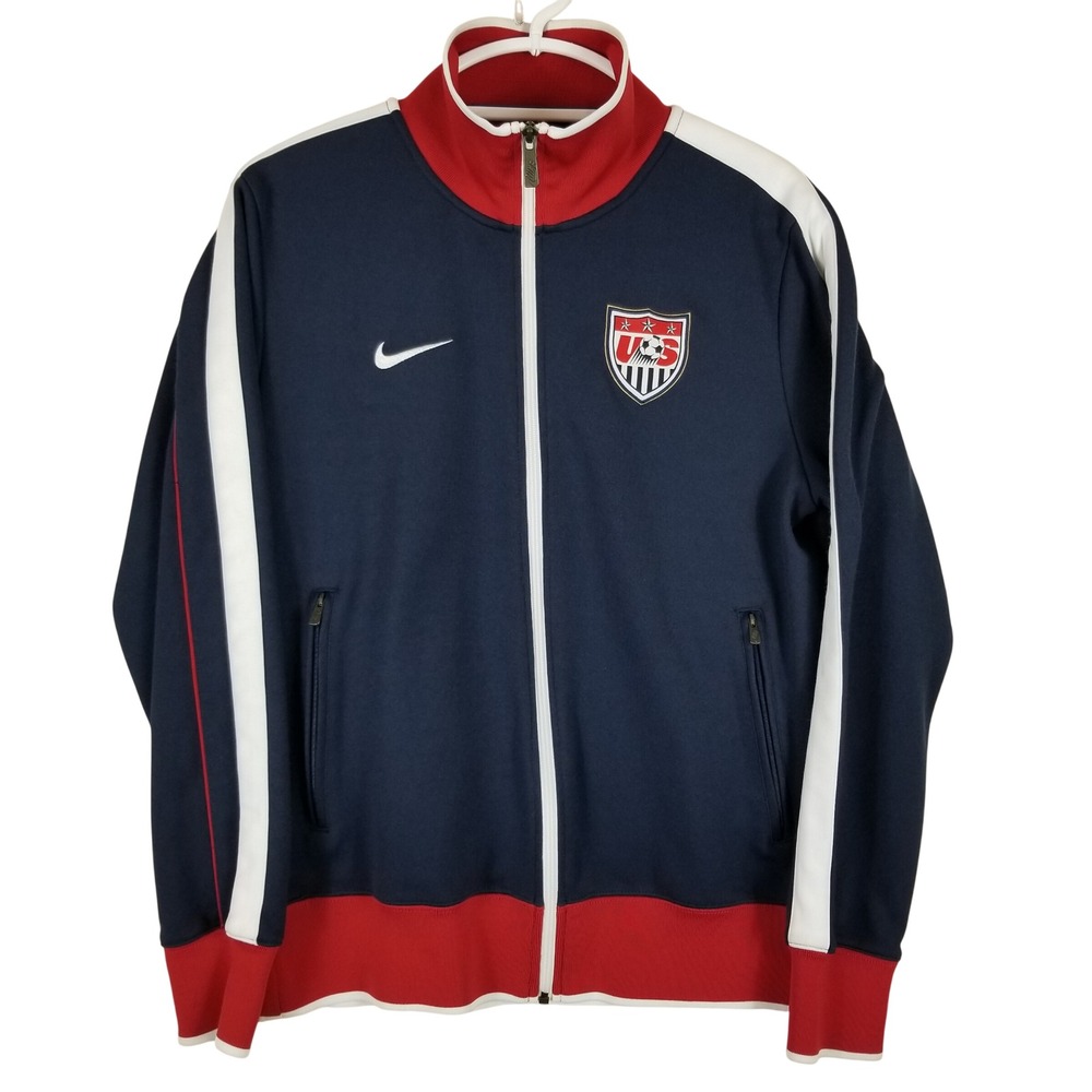 Nike USMNT Soccer Track Jacket Mens‎ Medium Navy Blue Red USA Full Zip Mock Neck